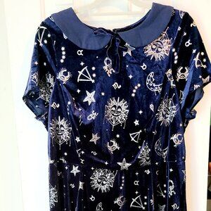 New Modcloth x Collectif blue and silver foil zodiac plus size skater uk20